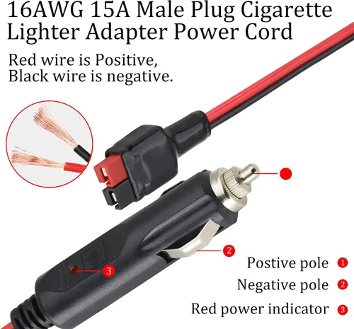 Vista 6 de Enchufe para encendedor de cigarrillos a an-der-Son con cable de extensión interno de 15 amperios 14 AWG, adaptador de cargador de batería, conector