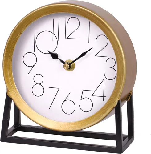 Vista 7 de Reloj de escritorio de metal negro con base de madera, reloj de mesa decorativo para sala de estar, relojes de repisa silenciosos, decoración