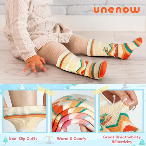 Vista 4 de unenow Calcetines de esquí de lana merino para niños, 2 pares, calcetines térmicos cálidos de invierno para niños y niñas pequeños
