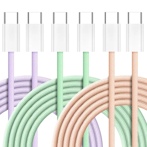 Vista 8 de Cable de carga USB C, paquete de 3 cables de carga rápida tipo C trenzado PD de 5 pies y 60 W para iPhone 15/15 Plus/15 Pro/15 Pro