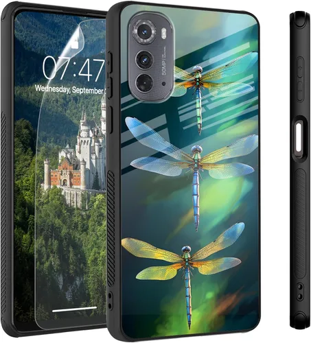 Vista 77 de Funda para Motorola Moto Edge 2022, cubierta trasera de vidrio templado con protector de pantalla, funda protectora a prueba de golpes para Motorola