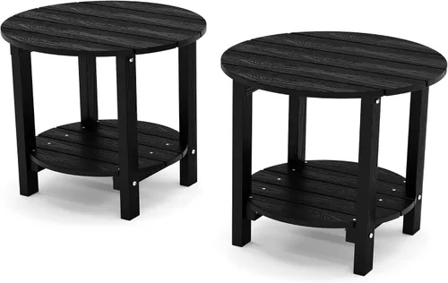 Vista 19 de YEFU Adirondack - Mesa auxiliar doble para exteriores, de 18 pulgadas, mesa auxiliar de madera de polietileno, resistente a la intemperie para Negro