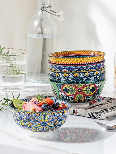 Vista 4 de HENXFEN LEAD Boho Ceramic Dessert & Snack Bowls Set of 6, 10 oz