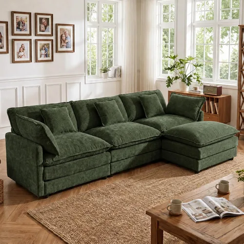 Vista 22 de Tmsan Chenille Cloud - Juego de sofá y silla, color beige y blanco Blanco beige