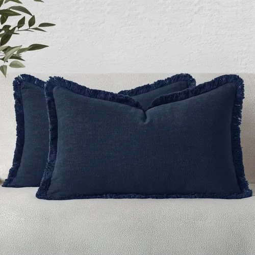 Vista 65 de MIULEE Fundas de almohada decorativas con flecos de lino bohemio beige 16 x