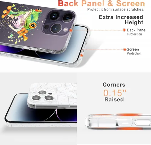 Vista 4 de Funda compatible con iPhone 14 Pro de 6.1 pulgadas, funda transparente con divertido diseño de rana de acuarela para mujeres y niñas, transparente a