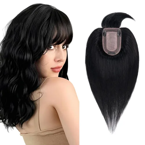 Vista 13 de SEGO Topes de cabello para mujeres de cabello humano real con cabello delgado, topes de cabello con clip frontal de 150% de densidad con base