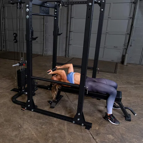 Vista 6 de Body-Solid GLA400 LAT y accesorio de barra de fila para rack de potencia GPR400, dominadas, rizos de bíceps y ejercicios de encogimiento, color negro