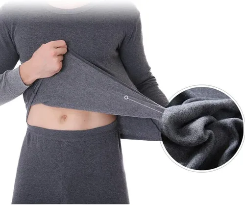 Vista 4 de Goyoma Conjunto de ropa interior de invierno 100 % algodón con forro polar para hombre
