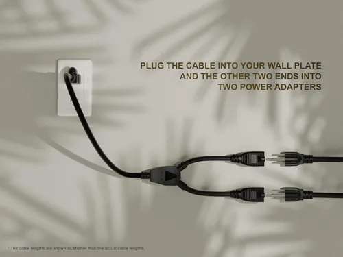 Vista 6 de CableLeader - Cable divisor de cable de alimentación, 2 NEMA 5-15R a 1 NEMA 5-15P, cable divisor en Y, extensión de cable de alimentación y divisor