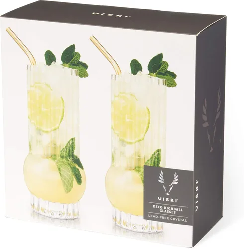 Vista 8 de Viski Deco Crystal Island - Juego de 2 vasos altos de cristal de primera calidad, copas de mojito y ginebra y tónico, juego de regalo de cristalería