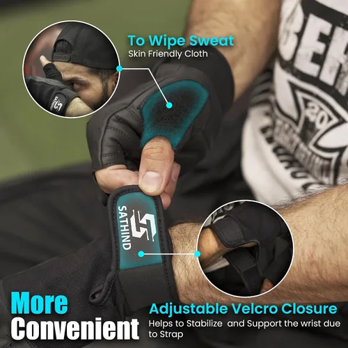 Vista 4 de Guantes de entrenamiento de cuero para hombres y mujeres, guantes antideslizantes para levantamiento de pesas, gimnasio y ciclismo con malla