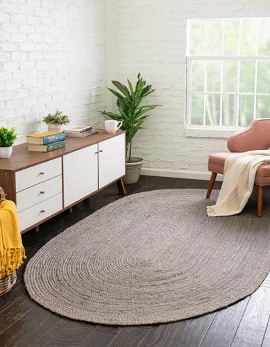 Vista 53 de Unique Loom Alfombra trenzada de la colección de yute - Dhaka (1' 2" x 6' 1", camino de mesa, gris)