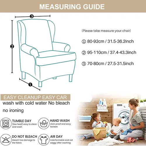 Vista 6 de Eco-Ancheng Funda para silla Wingback, 2 piezas, respaldo de ala, fundas de elastano para sillón con respaldo de ala, fundas para sillón con parte