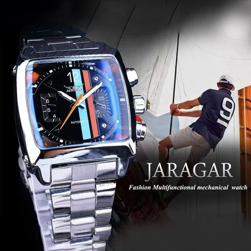 Vista 2 de MASTOP Reloj de pulsera mecánico de moda para hombre, correa de acero inoxidable, diseño único, automático, viento automático, Mecánico