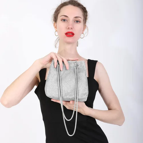 Vista 3 de Bolsa de noche para mujer, tamaño mejorado, con diamantes de imitación, bolsa brillante para fiesta, boda, cita nocturna