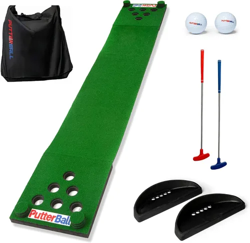 Vista 7 de PutterBall Original Golf Putting Game Set – Backyard 12 ft Putting Green Pong Style Golf Mat with 2 Putters, 2 Balls & Hole Covers