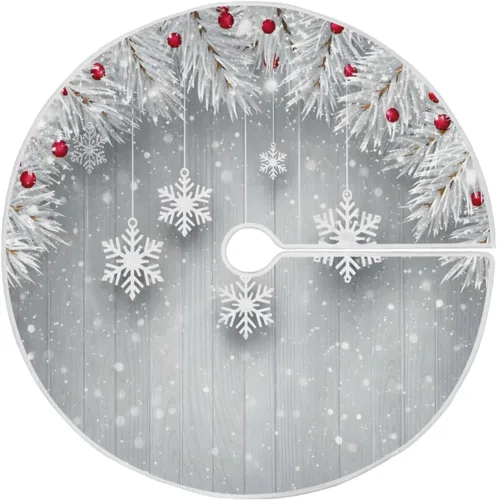 Vista 15 de ALAZA Decoración de falda de árbol de Navidad, adorno pequeño de 35.4 pulgadas con copos de nieve azules de invierno con purpurina para fiesta