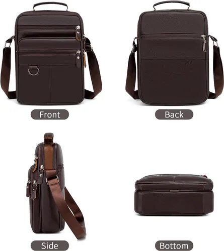 Vista 5 de Bolso de mensajero de cuero para hombre, maletín grande de viaje de negocios, bolso cruzado para hombre, bolso de hombro