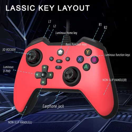 Vista 6 de TERIOS Controlador con cable compatible con Xbox oneXbox Series XSWindows10 controlador de videojuegos con doble vibración mejorada conector