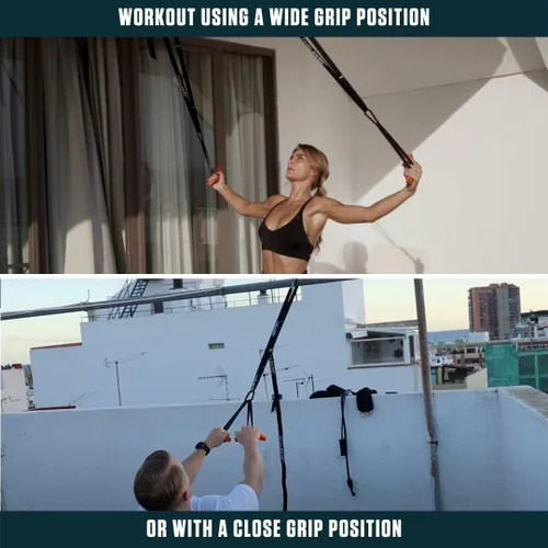 Vista 3 de Angles90 Sling Trainer - Negro, nailon y neopreno - Fuerza de cuerpo completo con entrenadores de suspensión - Asas de dominadas de agarre neutro