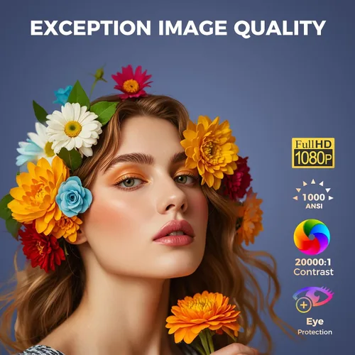 Vista 2 de Proyector 4K con Wifi y Bluetooth, proyector de películas para exteriores con pantalla de 120 pulgadas, proyector inteligente para el hogar con 1000