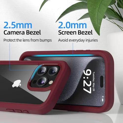Vista 6 de WXR Compatible con iPhone 15 Pro Max, parachoques de silicona suave y parte trasera de policarbonato duro transparente e interior de policarbonato