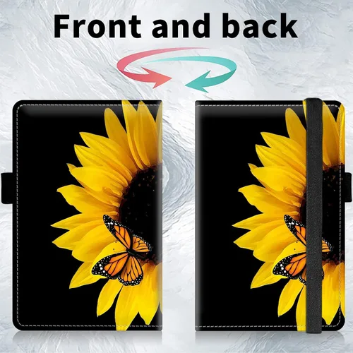 Vista 5 de AIRWEE Funda de cuero estándar para chequera, con bloqueo RFID, cartera para mujer con soporte para tarjetas de cheques duplicadas, Mariposa