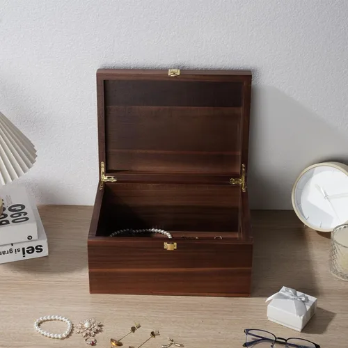 Vista 4 de Caja de almacenamiento grande de madera – Caja de madera con tapa para decoración del hogar, ideal para recuerdos, baratijas, joyas y fotos, 12.5 x