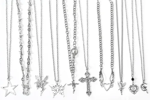 Vista 2 de Juego de 10 piezas de collar Y2k para mujer, accesorios góticos grunge, collares de joyería, cruz gótica, espinas de hadas, ángel gótico, corazón