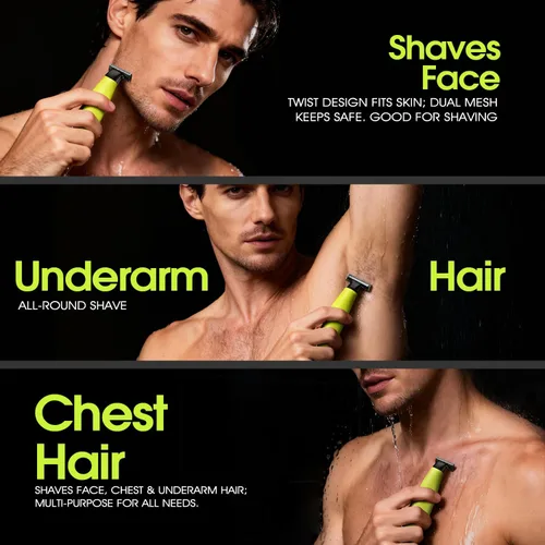 Vista 4 de DSP Recortadora eléctrica de barba, recortadora de pelo facial y corporal para hombres, bloqueo de viaje, bajo ruido, maquinilla de afeitar Verde