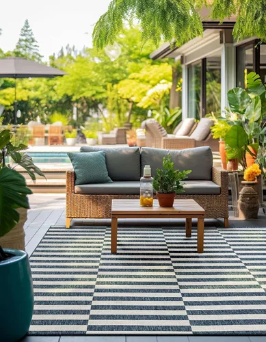 Vista 13 de Unique Loom Outdoor Striped Collection - Alfombra a rayas (4' 1" x 6' 1" Rectángulo, azul/marfil)
