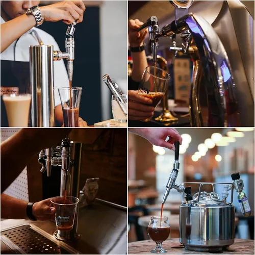 Vista 5 de Nitro Tap Stout Grifo, todo acero inoxidable Nitrógeno Draft Beer Tower Cold Brew Nitro Kegerator Draught Keg Tap con mango de grifo de cerveza