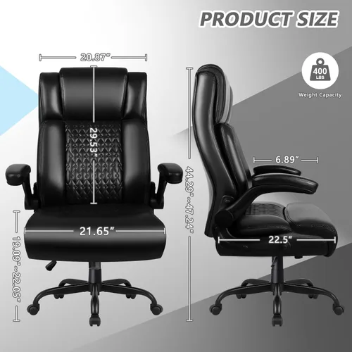 Vista 3 de OFIKA Silla ejecutiva de oficina resistente, reposabrazos abatible, acolchado, silla de juegos de computadora, silla de escritorio de piel