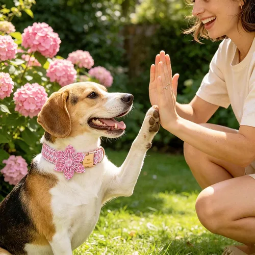 Vista 47 de Collar de perro Lionheart Glory, collar de perro rosa con flor, lindo collar para mascotas con patrón floral ajustable para perros pequeños Rosado