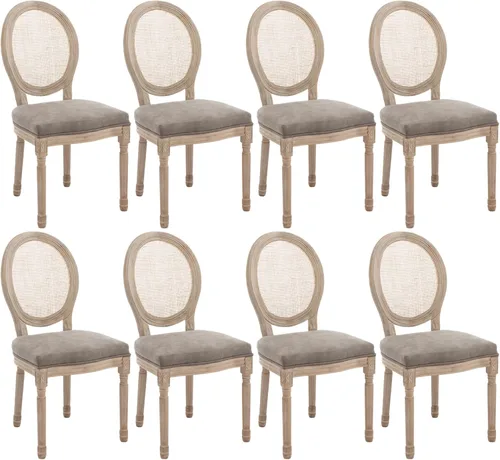 Vista 18 de Kmax Sillas de comedor estilo granja, patas de madera marrón, elegantes sillas de cocina copetudas, sillas de dormitorio francesas desgastadas