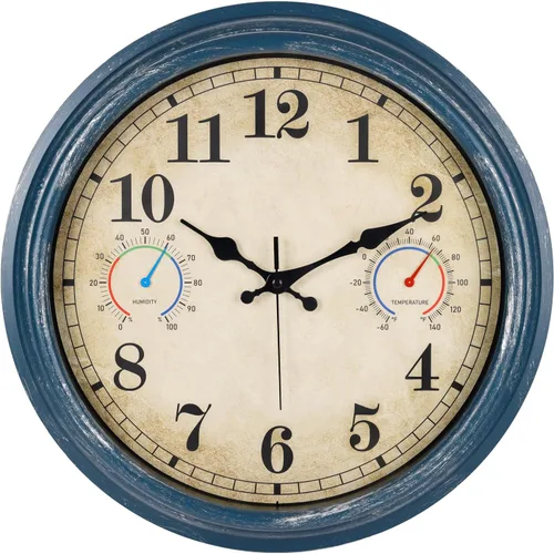 Vista 9 de Reloj de 12 Pulgadas para Exteriores con Termómetro e Higrómetro Combo, Reloj de Pared Impermeable para Interiores y Exteriores para Patio, Piscina