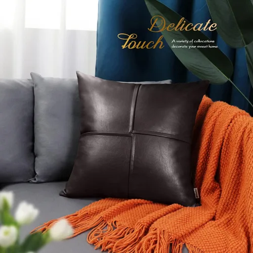 Vista 82 de BRAWARM Fundas de Almohada Decorativas de Cuero Sintético 12 X 20 Pulgadas, Fundas de Almohada Lumbar de Cuero Naranja Paquete de 2, Almohadas