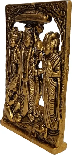 Vista 3 de Purpledip Placa de metal colgante de pared Ram Familia Darbar: Rama, Sita, Laxman, Hanuman Statues (12608)