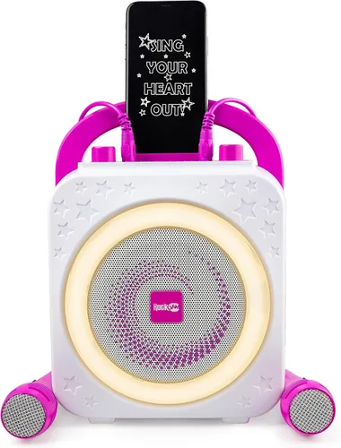 Vista 9 de RockJam Máquina de karaoke Bluetooth recargable de 10 vatios con dos micrófonos, espectáculo de luz y efectos de voz