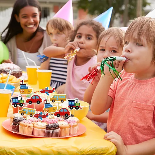 Vista 6 de Paquete de 30 adornos para cupcakes de transporte, para automóvil, camión, tren, avión, barco, fiesta, decoración de tartas para niños, cumpleaños