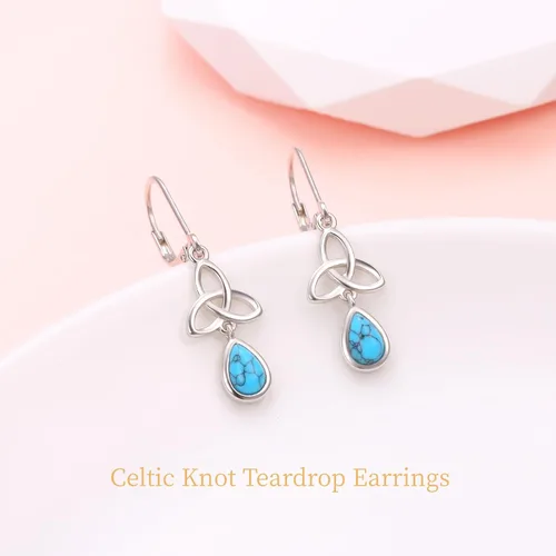 Vista 5 de Aretes delicados de plata de ley 925 para hombres, mujeres, adolescentes, niñas, niños, fútbol, avión, lágrima, turquesa, nudo celta, aretes
