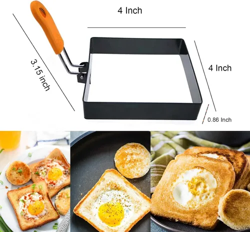 Vista 5 de Anillos de huevo Suqare de 4 pulgadas para freír huevos, 2 paquetes de anillos cuadrados de 4 pulgadas para plancha, anillos de tortilla de acero