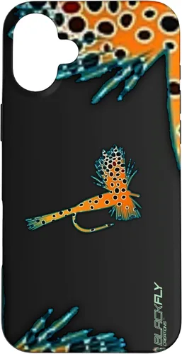 Vista 22 de Funda para iPhone 16 con mosca y pesca con moscas secas de piel de trucha por Black Fly Case