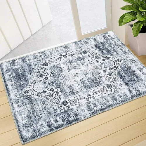 Vista 17 de COZYLOOM Alfombra lavable a máquina de 4 x 6, estilo bohemio, vintage, con medallones florales, alfombra suave de pelo bajo, antideslizante