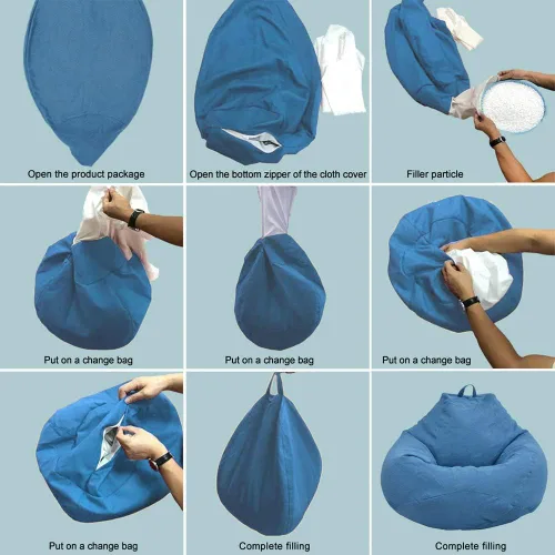 Vista 4 de Funda de sofá para silla tipo puf (sin relleno), tumbona perezosa, respaldo alto, bolsa de puf grande de almacenamiento para adultos y niños, sin