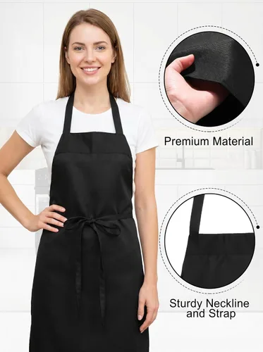 Vista 4 de Foaincore Paquete de 36 delantales con peto, delantales lisos a granel para hombre y mujer, delantal unisex para adultos, lavable a máquina, Negro