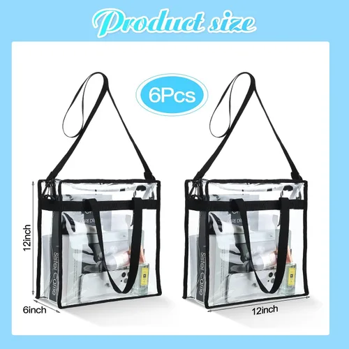 Vista 4 de 6 bolsas transparentes de mano, bolsa de hombro para estadio aprobada por seguridad, cierre de cremallera, 12 x 12 x 6 pulgadas, mujeres adultas