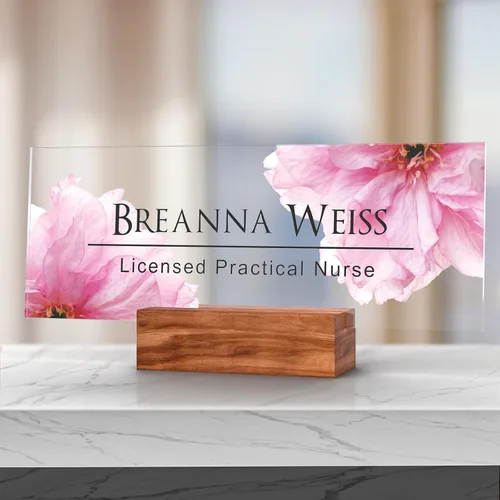 Vista 62 de Placa de identificación personalizada para escritorio, decoración de oficina de acrílico transparente con diseño de flores, decoraciones