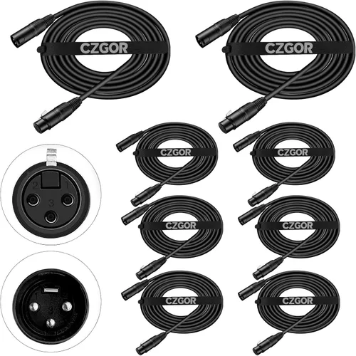 Vista 9 de Cable DMX de 10 pies, paquete de 10 cables flexibles de señal XLR macho a hembra, adecuado para señal de iluminación de escenario, conexión XLR
